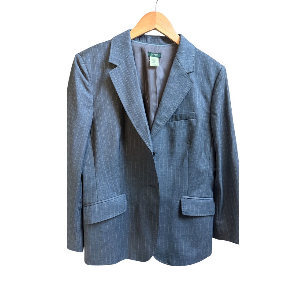 J.Crew Pinstripe Virgin Wool Blazer Gray Tailored Career Jacket Size 14